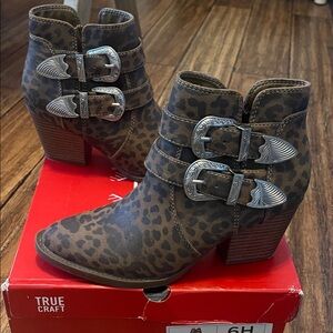 True Craft Leopard Print Ankle Booties with Buckles